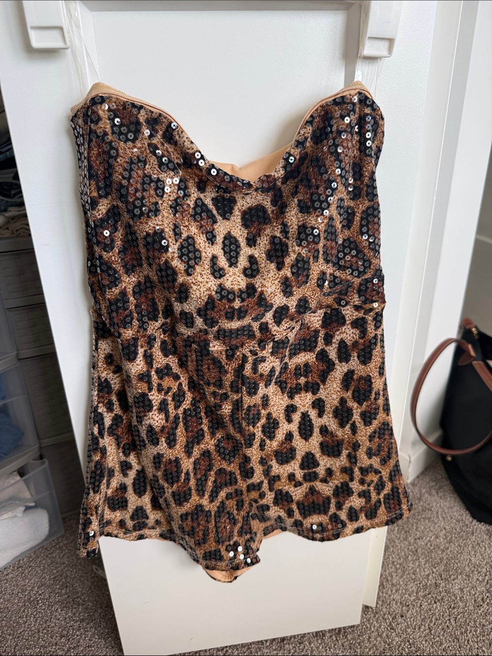 Leopard Sequin Strapless Romper